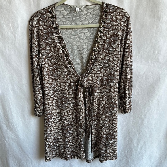 CAbi brown/putty/white front-tie layering jacket, size M - Picture 1 of 8
